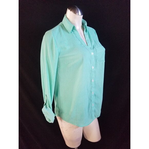 3/$15 The Limited XS Turquoise Polka  Dot Shirt - Picture 5 of 7
